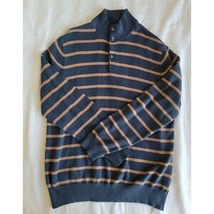 Gap‎ Clothing Mens XL Sweater Pullover Blue Orange Stripe Knit Casual Button